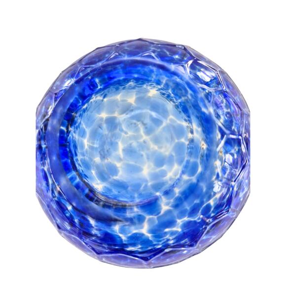 Vintage Blown Glass Owl Cobalt Blue Splatter Jar Vase Candle Holder Boho Cottage - Picture 5 of 8